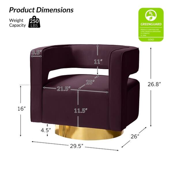 dimension image slide 3 of 14, Carisa Modern Upholstered Swivel Comfy Open-Back Barrel Chair with Golden Base by HULALA HOME