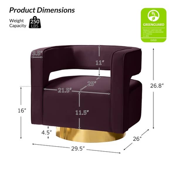dimension image slide 0 of 14, HULALA HOME Carisa Modern Upholstered Swivel Open-Back Barrel Chair with Golden Base