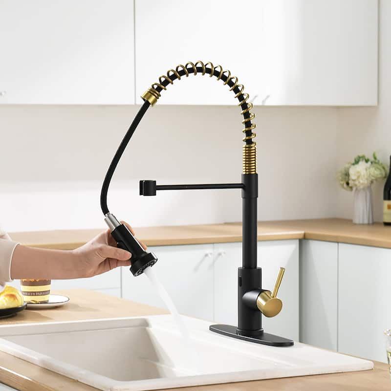 Modern Single Spout Touchless Pull Down Kitchen Faucet with Deck Plate