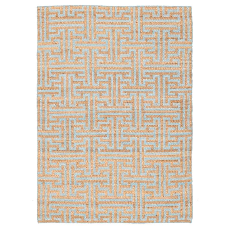 ECARPETGALLERY Flat-Weave Palas Denizli Light Blue, Tan Kilim - 5'3 x 7'6