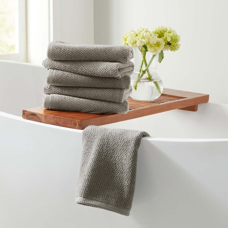 100% Cotton Acacia Collection Ultra Absorbant Popcorn Bath Towels - Hand Towel (6-Pack) - DARK GREY