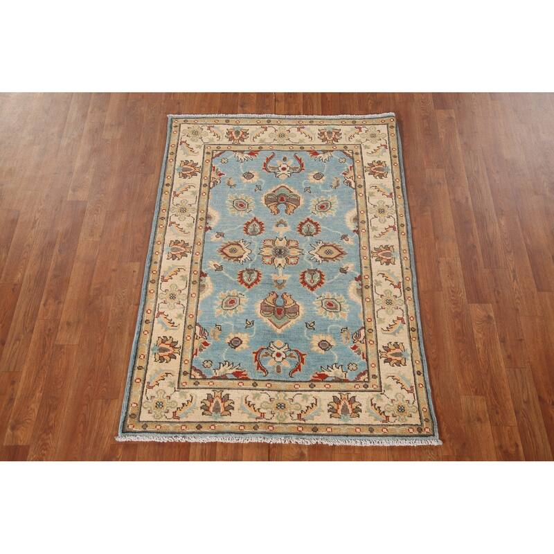Light Blue Kazak Oriental Accent Rug Handmade Wool Carpet - 3'3"x 4'9"