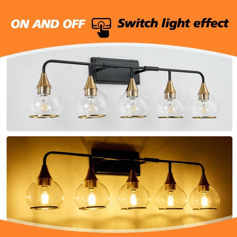 Modern Black and Gold Vanity Wall Sconce with Clear Glass Shades Industrial Bathroom Light Fixture (Bulb Not Included)