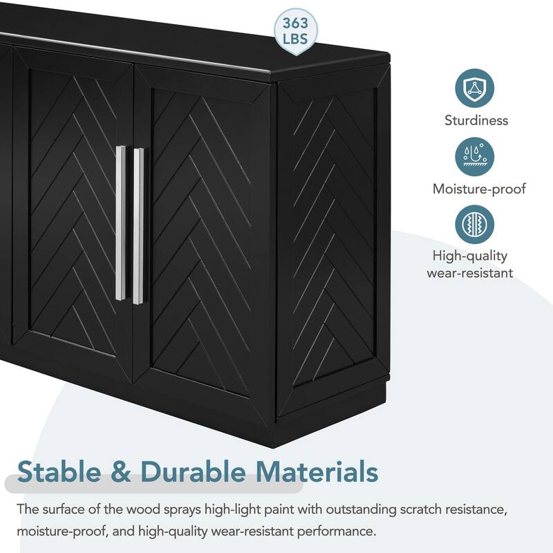 Sideboard with 4 Doors Large Storage Space Buffet Cabinet with Adjustable Shelves and Silver Handles for Kitchen