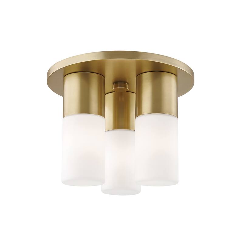 Mitzi by Hudson Valley Lola 3-light Aged Brass Flush Mount, Opal Matte Glass