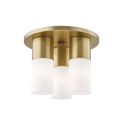 Mitzi by Hudson Valley Lola 3-light Aged Brass Flush Mount, Opal Matte Glass
