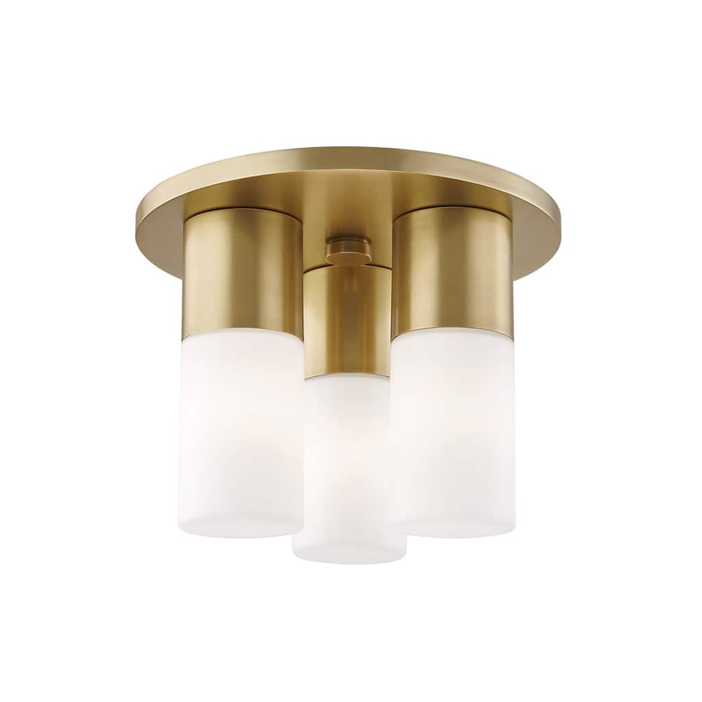Mitzi by Hudson Valley Lola 3-light Aged Brass Flush Mount, Opal Matte Glass