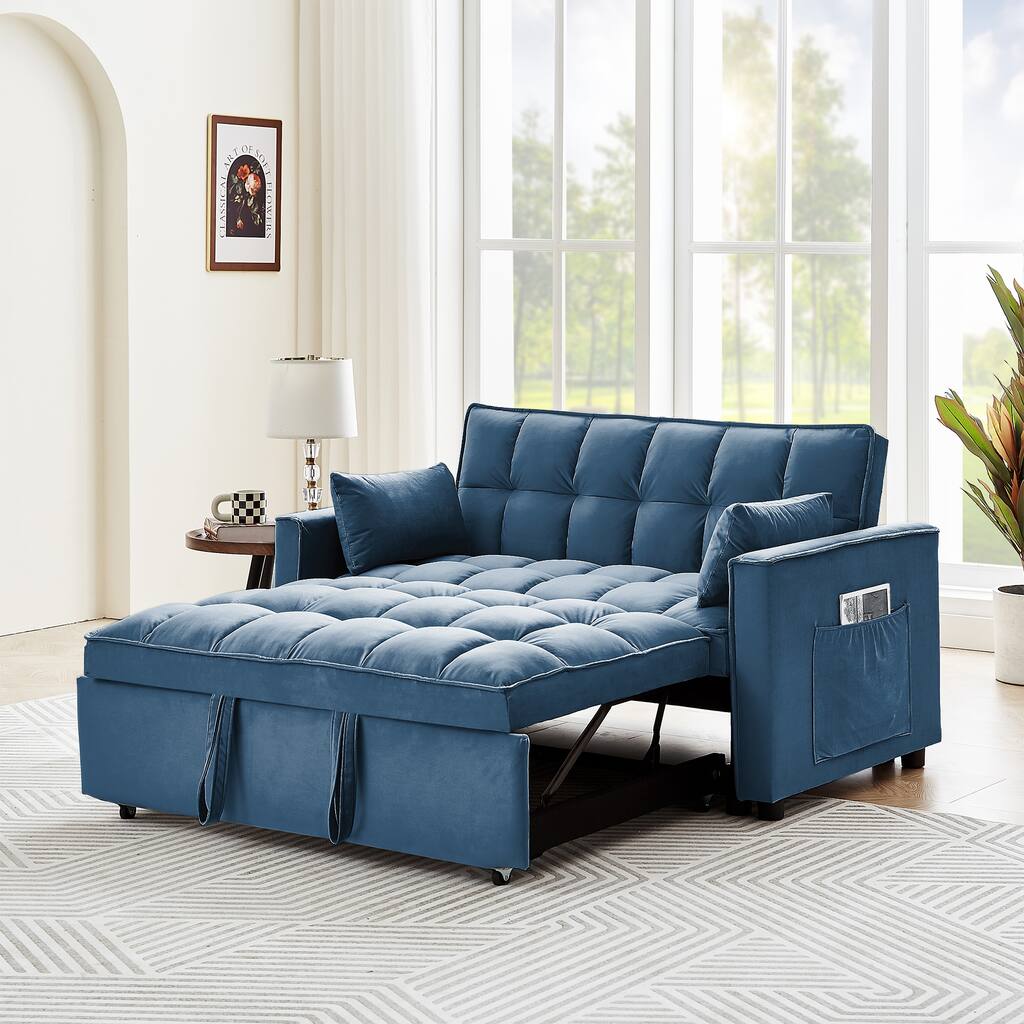 3 in 1 Convertible Sleeper Sofa Bed Velvet Pull out Futon Sofa
