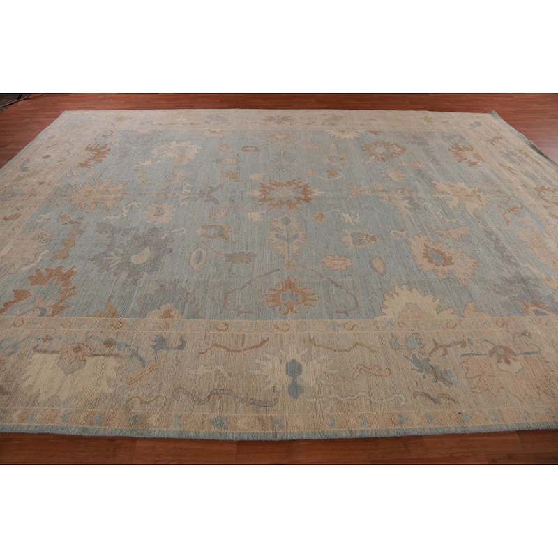 Hand Knotted Oriental 100% Wool Carpet Transitional All-Over Navy Blue & Blues Oushak Area Rug - 14' 0'' X 10' 8''