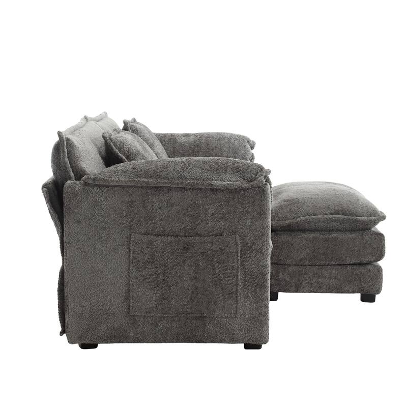 76'' Oversized Chenille Loveseat Sofa with Movable Ottoman Small Sofa for Apartment