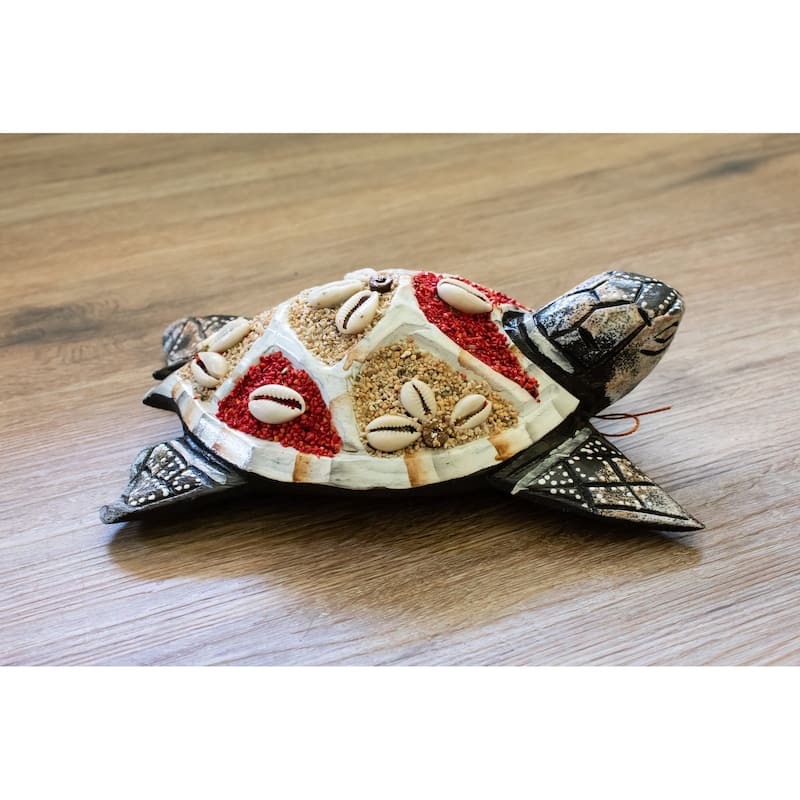 Wooden Tortoise Turtle Home Decor Sculpture Statue Wall Hanging Handmade Seaside Tropical Nautical Ocean Coastal