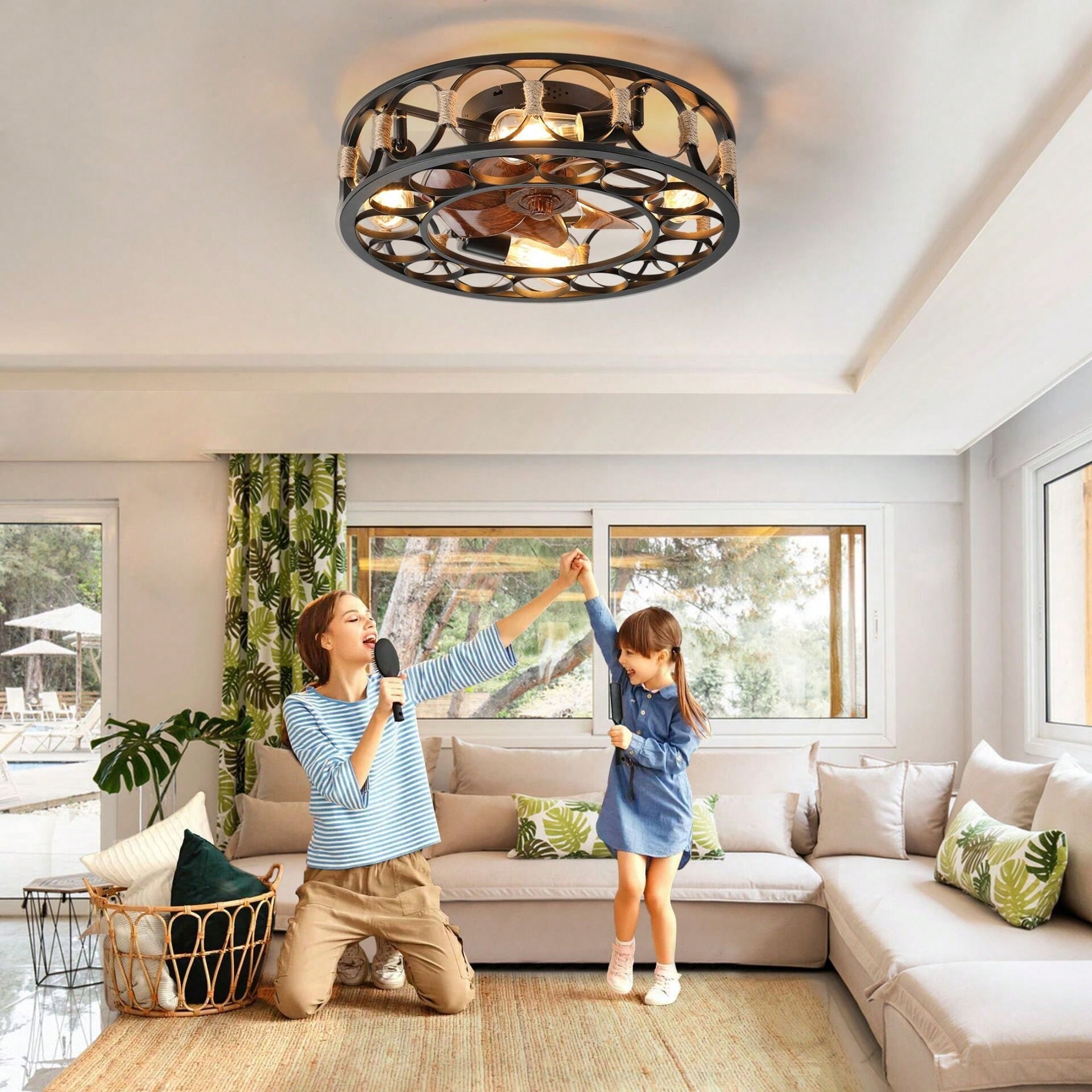 Buy Sofucor Low Profile Ceiling Fan With Lights Remote Control 52 Inch Flush Mount Ceiling Fan Modern Wood Blade Fan For Bedroom Living Room Indoor Outdoor Farmhouse Patio, Noiseless DC Motor Online