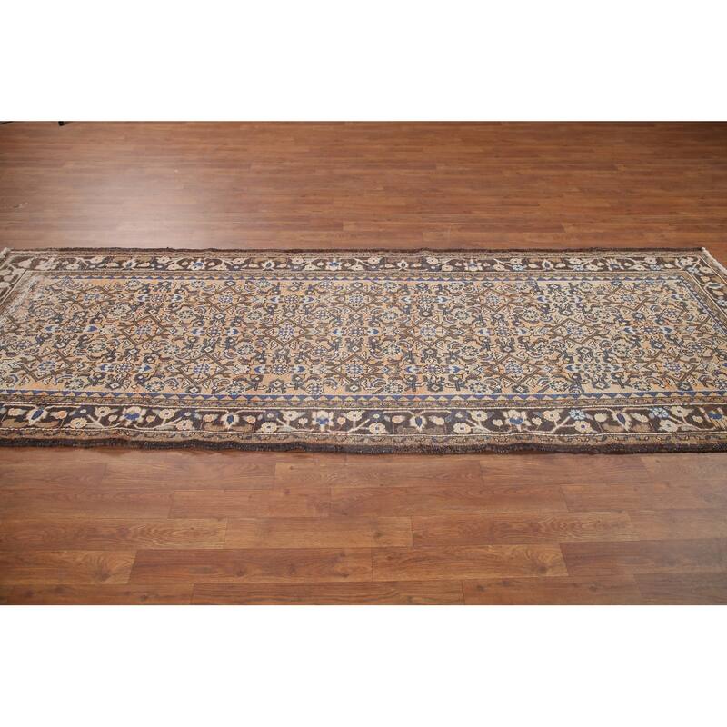 Hand Knotted Oriental 100% Wool Carpet Traditional All-Over Oranges & Rust Hamedan Runner Rug - 9' 8'' X 3' 7''