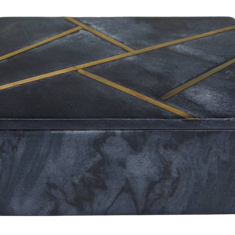 Black, White or Green Marble Box with Gold Linear Lines (Set of 3) - S/3 9", 7", 6"W