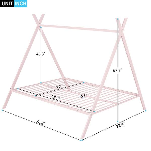 dimension image slide 2 of 3, Full Size Bed Tent Frame with Metal Floor Playhouse, Slat Support for Kids' Bedroom Furniture, No Box Spring Required