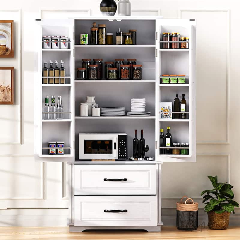 71" Tall Kitchen Pantry Cabinet, Freestanding Cupboard Storage Cabinet with 2 Drawers, Kitchen Hutch Cabinet - White