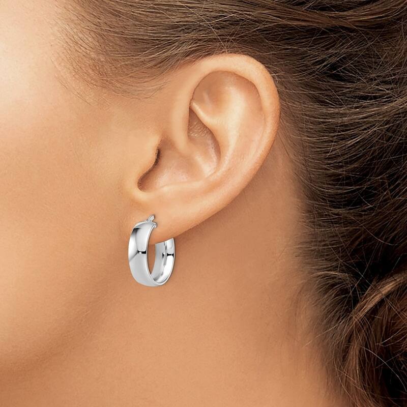 10k White Gold Italian 6mm Wide Polished Hoop Earrings