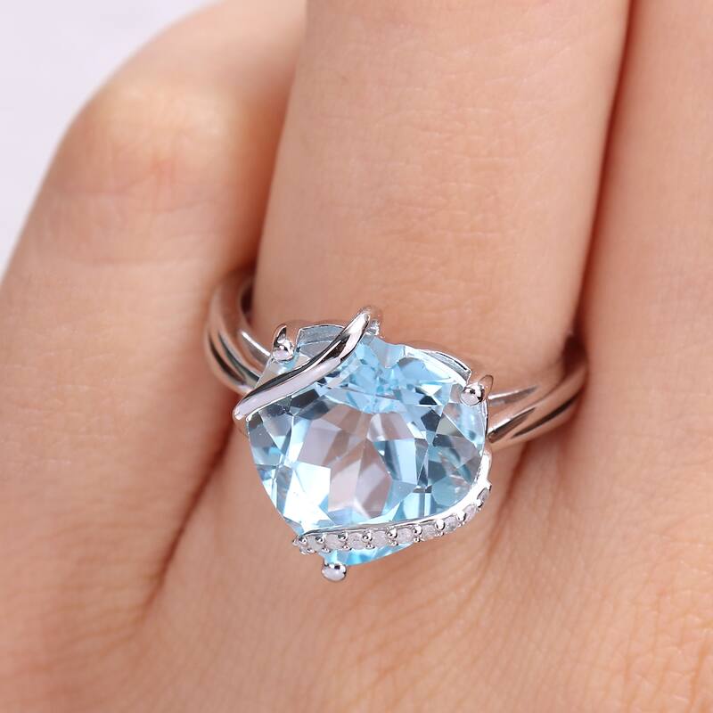 Miadora Heart-cut Sky Blue Topaz & Diamond Accent Swirl Cocktail Ring in Sterling Silver