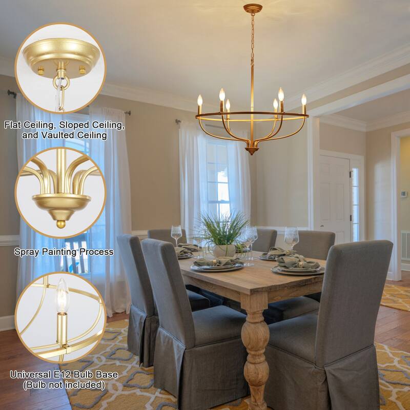 6-Light Circle Candlestick Hanging Linear Chandelier Lighting Island Chandelier Fixture for Kitchen Island