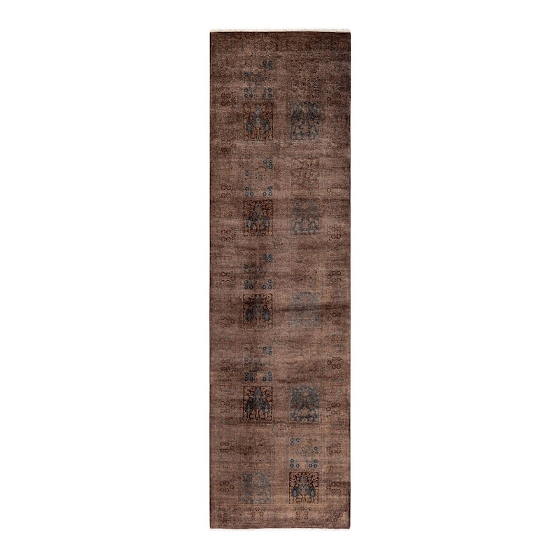 Overton Hand Knotted Wool Vintage Inspired Modern Contemporary Overdyed Brown Runner Rug - 2' 7" x 9' 3"
