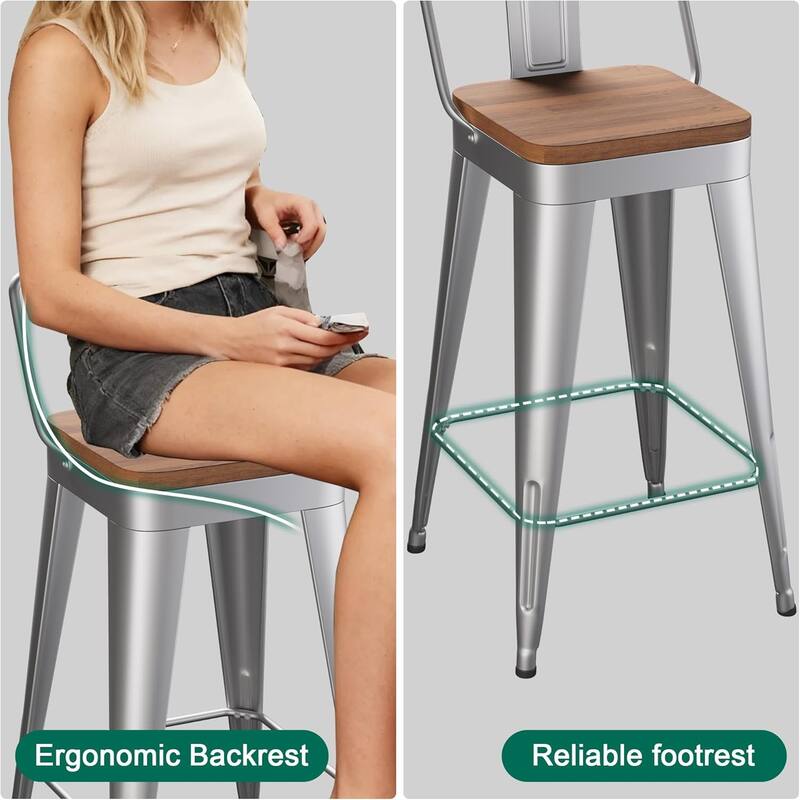 Counter & Bar Stools with Metal Frame Kitchen Stools with Low Back Kitchen Bar Furniture Stools with Square Wooden Seat