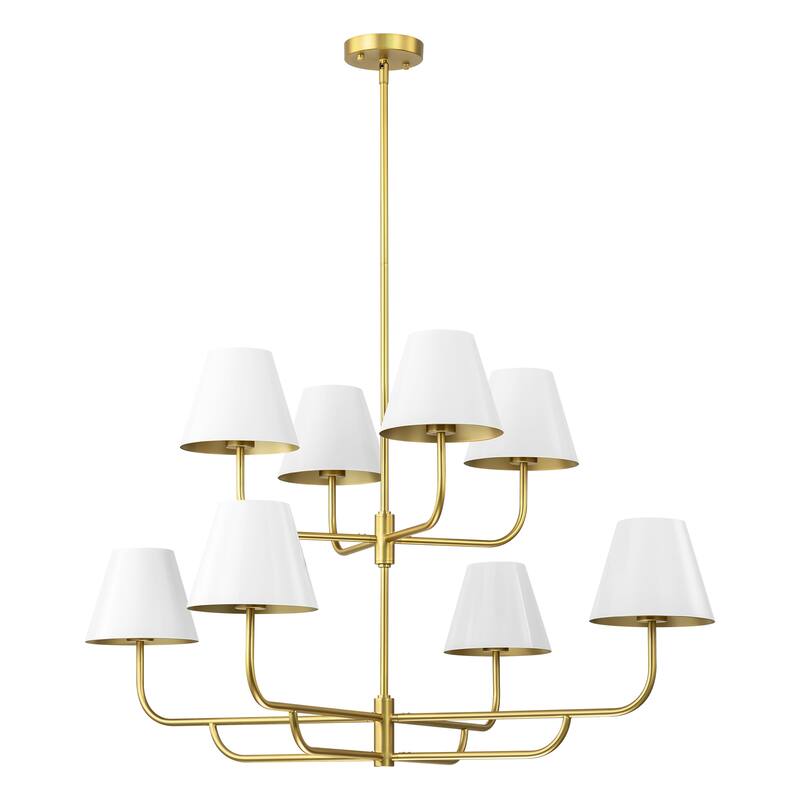 8-Light Mid-Century Modern Gold Linear Sputnik Tapered Large Chandelier for Dining Room