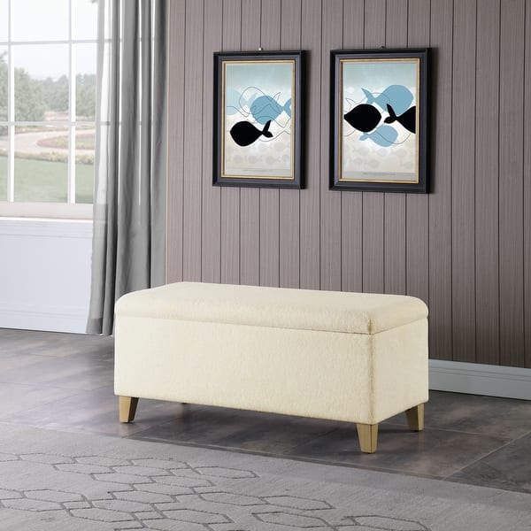 slide 2 of 17, HomePop Sherpa Upholstered Storage Bench - Cream Cream Sherpa Fur
