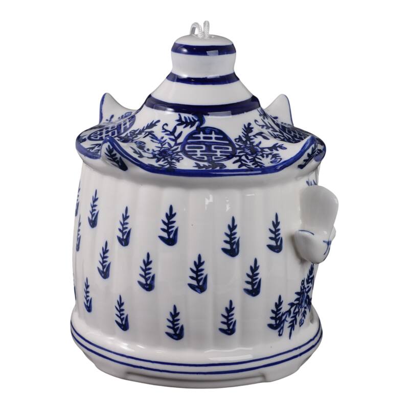 Ceramic Birdhouse Chinoiserie Floral Design Home and Garden Decor - 8" White - 7" x 7" x 8"