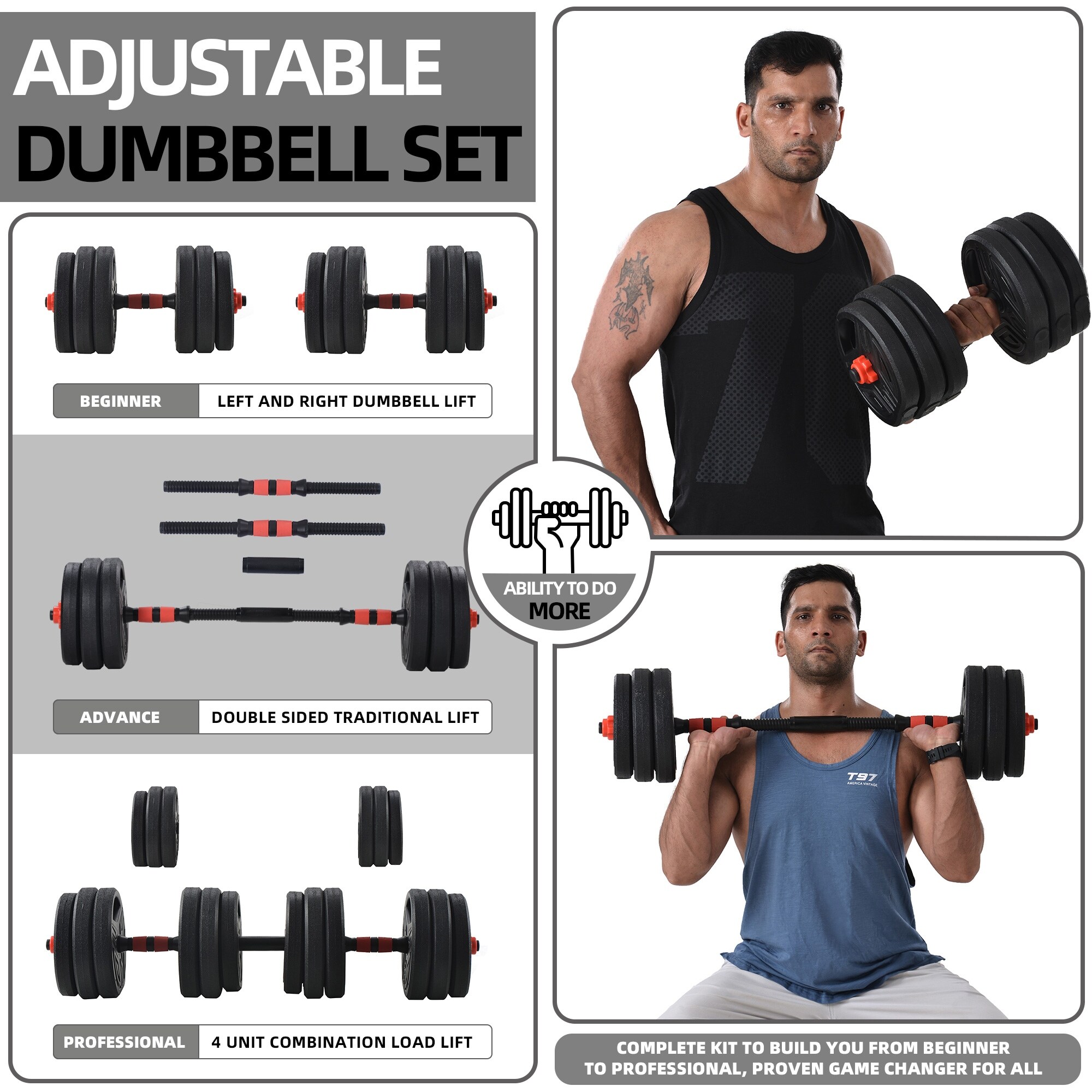 3-in-1 Hand Weights 4.4lb Set of 2 Adjustable Dumbbell Weight Pair Set 
