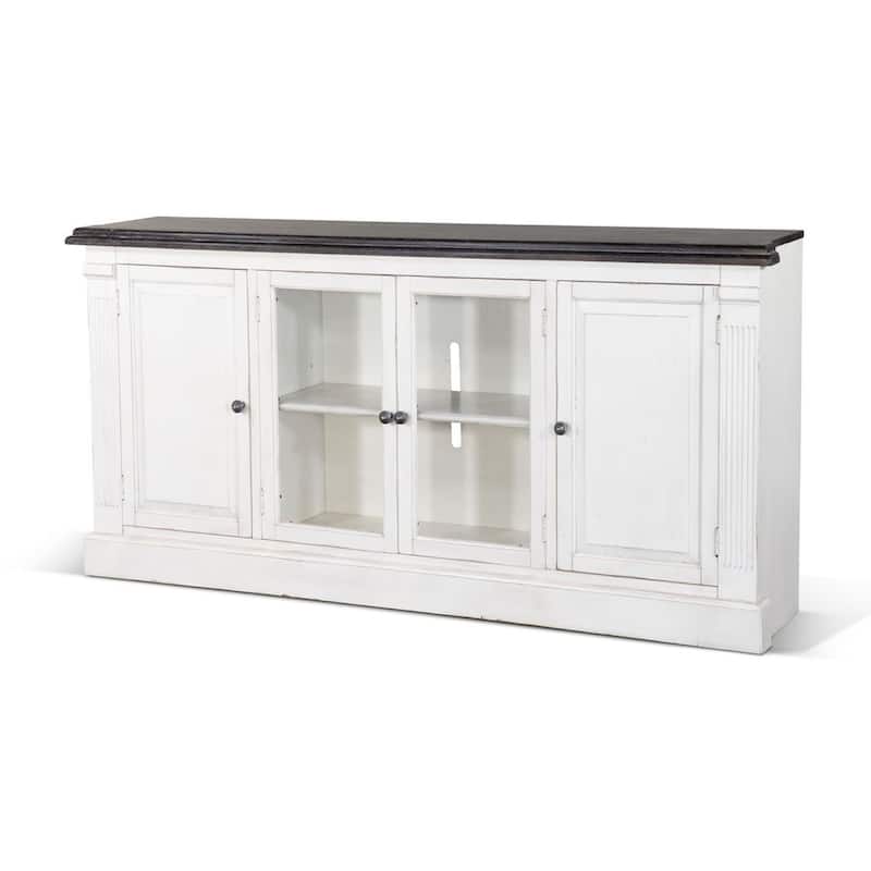 Ivvy TV Stand Media Cabinet, Shelves, White Brown Wood Molding, 81 Inch