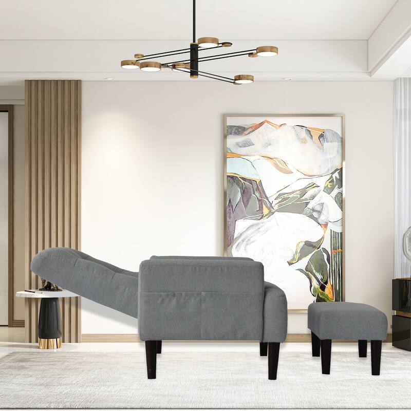 Gray 26.77" High Back Upholstered Lounge Chair with Ottoman