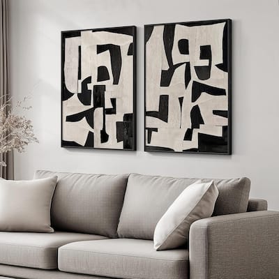 Framed Black and Beige Abstract Wall Art