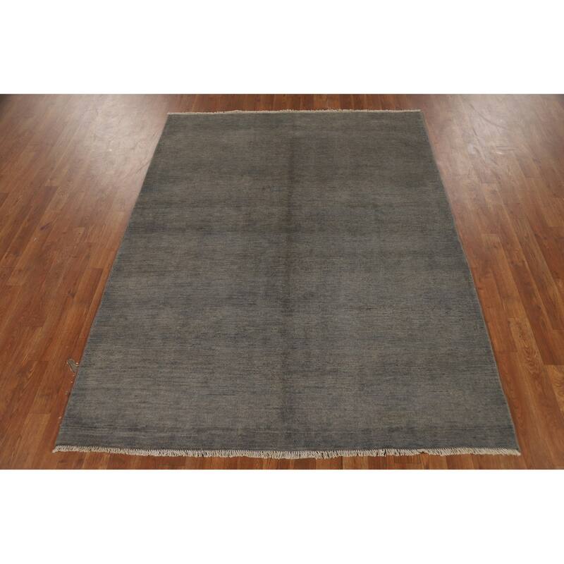 Modern Gray Blue Gabbeh Oriental Area Rug Handmade Wool Carpet - 5'0" x 6'5"