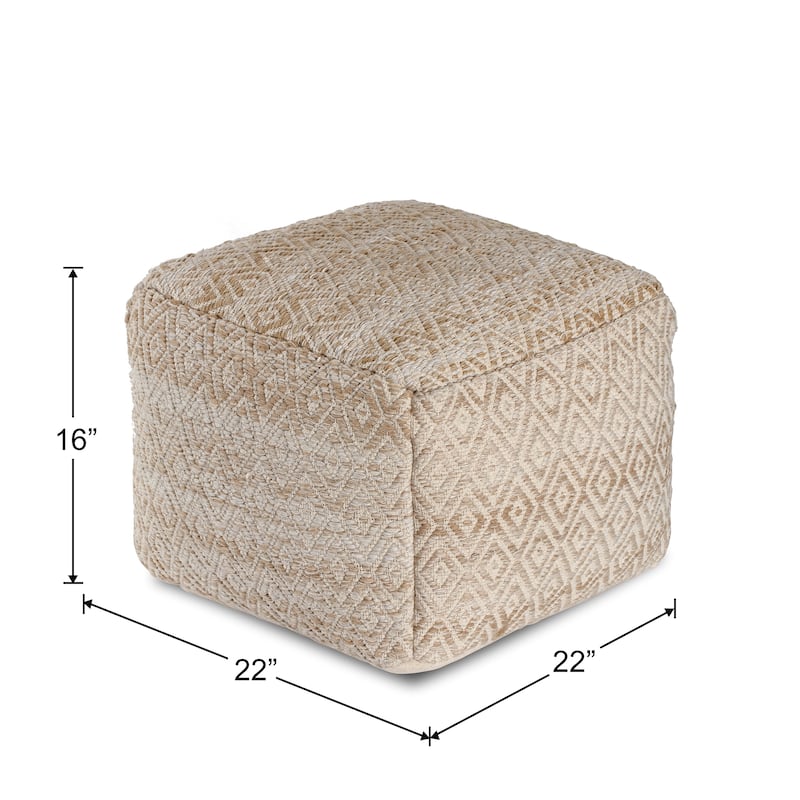 Jani Rhombus 22-inch Brown Square Pouf Ottoman - Handmade Footrest for Living Room, Bedroom, Nursery, Kidsroom