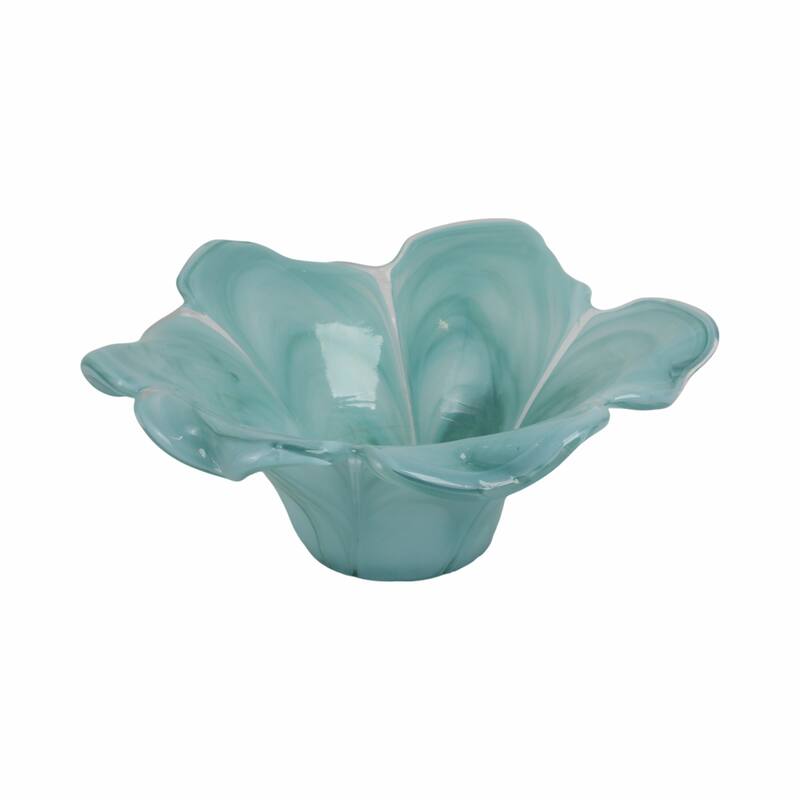 Swirl Flower-Shaped Glass Decorative Accent Bowl Home Decor -Blue