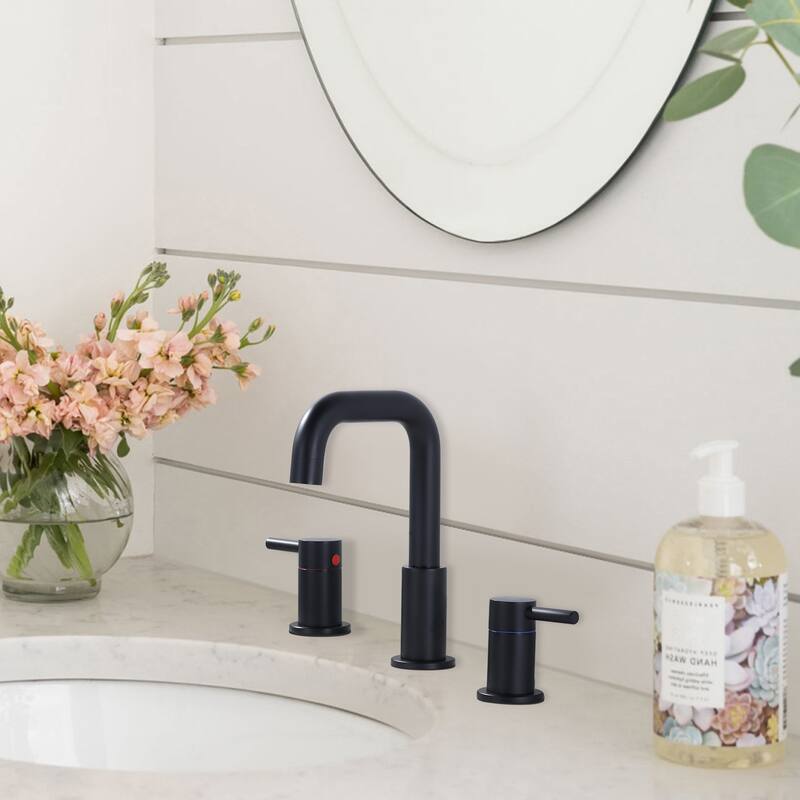 WOWOW 8 in. Widespread Double Handle Bathroom Faucet with Pop-Up Drain