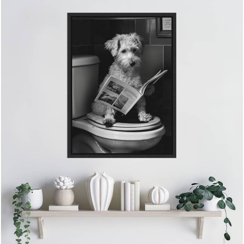 Good Boy Dog Toilet Art by Niky Rahner Framed Canvas Wall Art