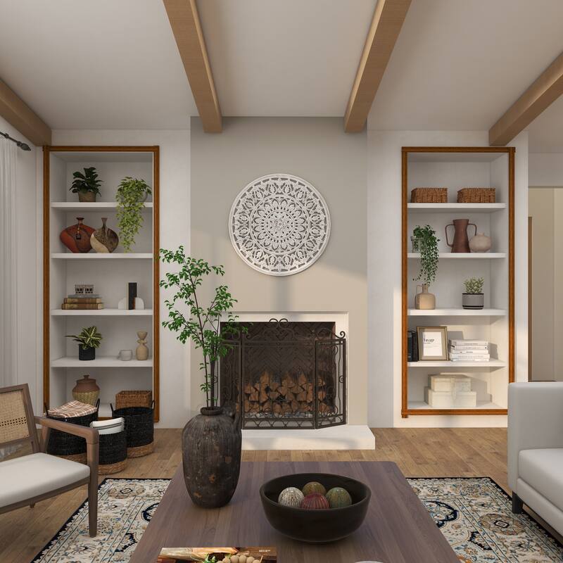 White Wood Handmade Intricately Carved Round Mandala Floral Home Wall Decor