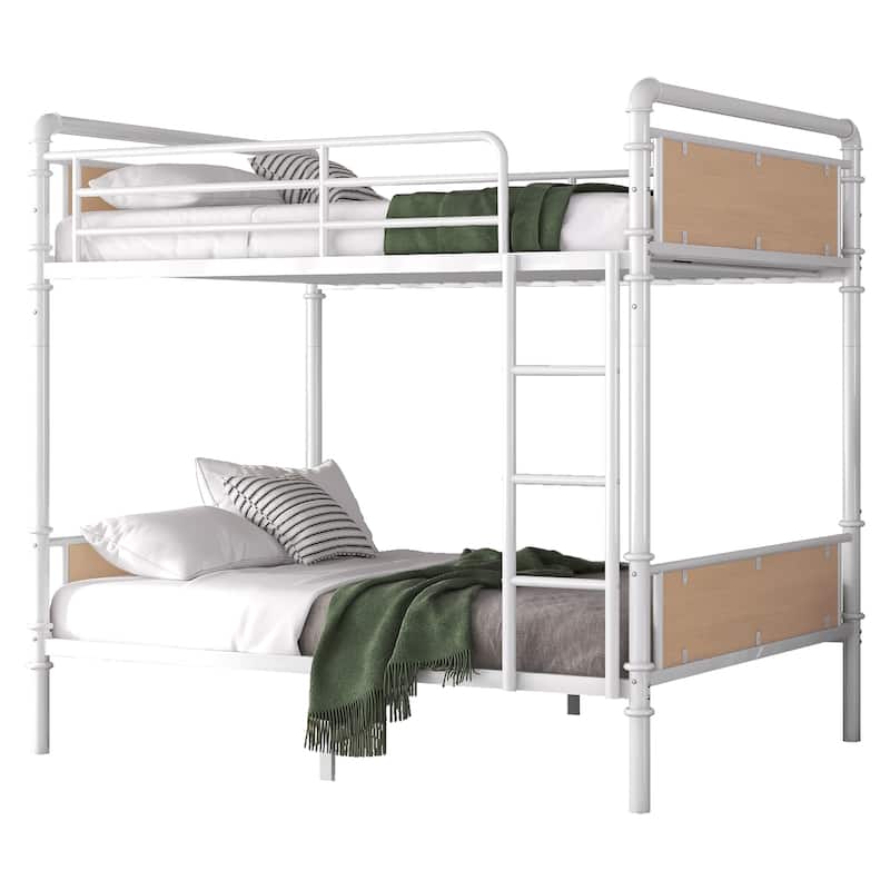 Twin XL over Twin XL Metal Bunk Bed, Industrial Detachable Bunkbeds with Safety Guard Rails for Teens