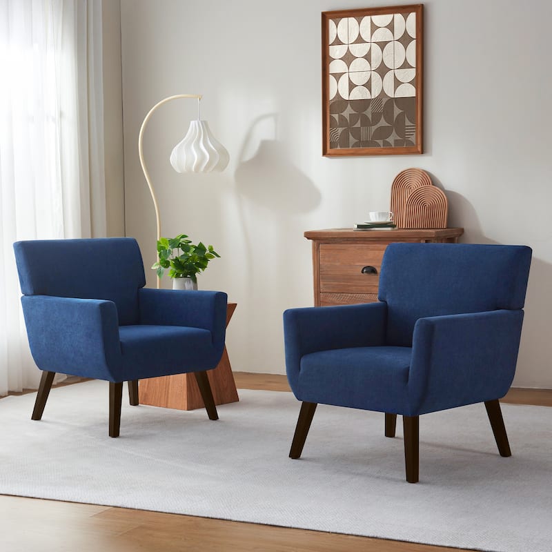 Modern Upholstered Armchair with Linen Fabric, Comfortable Accent Chair for Living Room, Bedroom or Office – Beige/blue/grey
