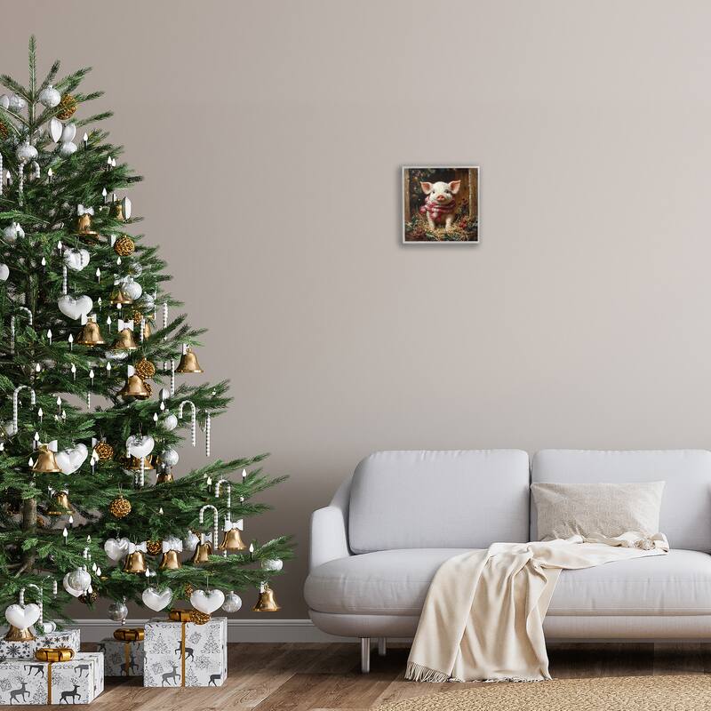 Stupell Pig with Holiday Garlands Framed Giclee Art Design By Riley B