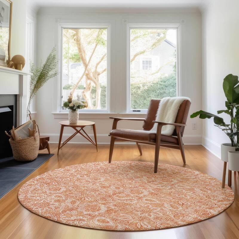 Premium Washable Super Soft Floral Modern Mayfield Rug - Salmon - 8' x 8' - Round