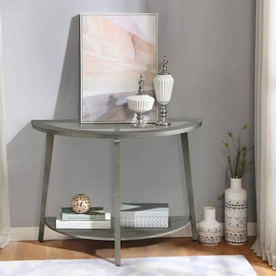 COSIEST Silver Console Table with Tempered Glass Top