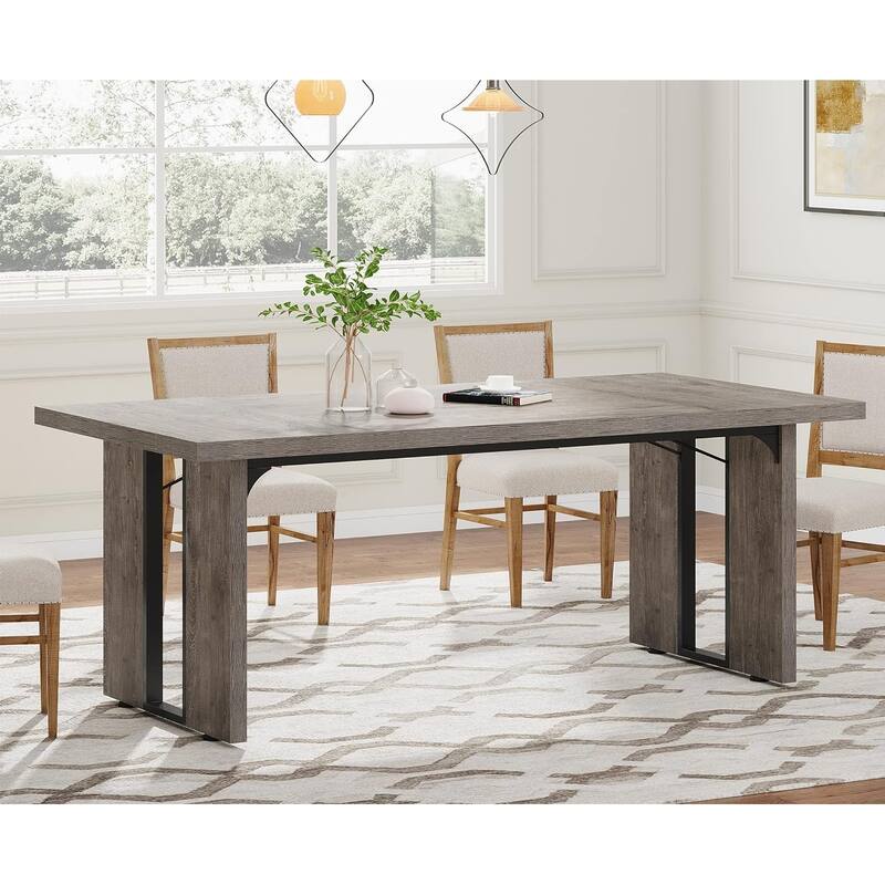 71" Rustic Farmhouse Dining Table for 6-8 People - Large Rectangular Kitchen Table, Wood Dining Room Table for Family Meals - Grey