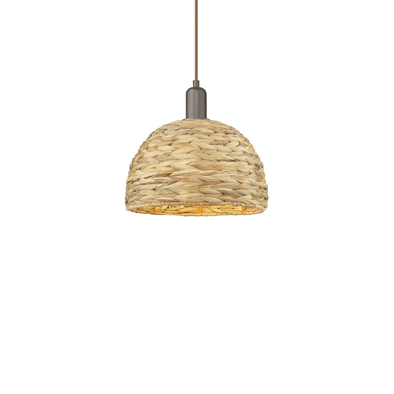 Innovations Lighting 716-1P-12-12 Woven Rattan Pendant Woven Rattan - Oil Rubbed Bronze / Natural
