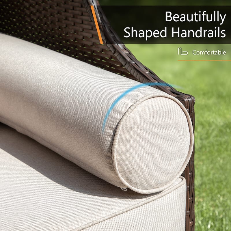 Single Rattan Sofa with Top Canopy, Elegant Wicker Couch for Outdoor