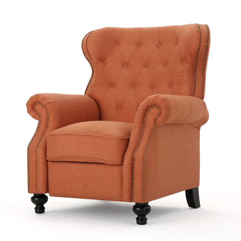 Tufted Recliner Chair - Diamond Stitch Backrest, Nailhead Trim and Rolled Arms 