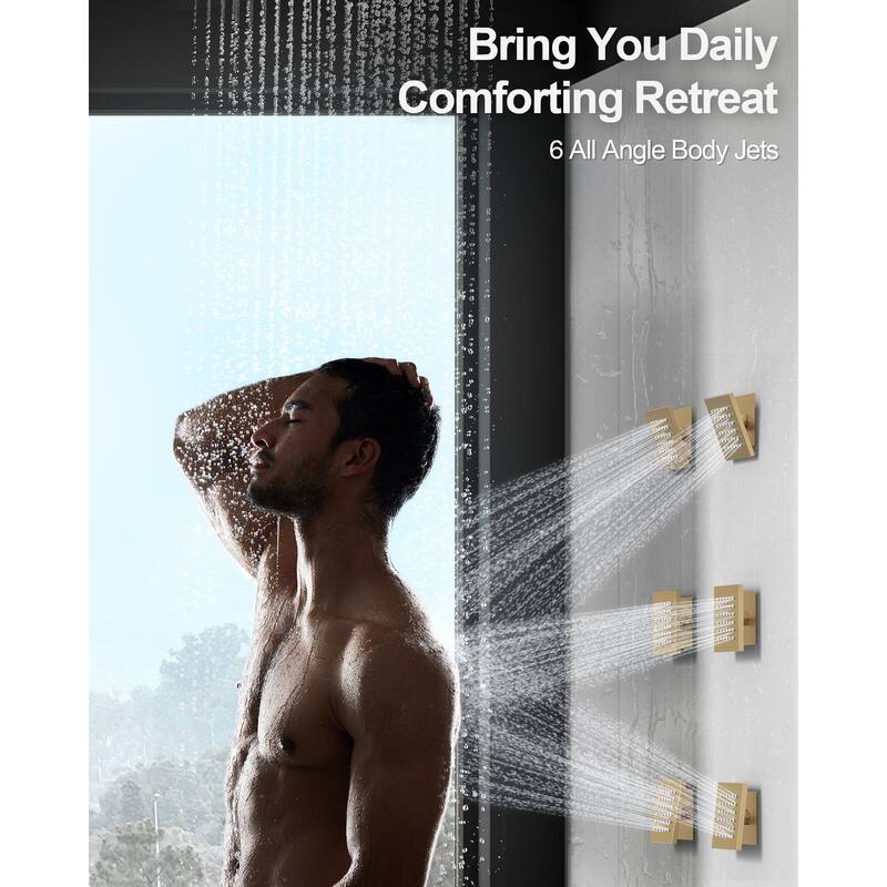 GRANDJOY LED Shower System 28" Luxury Shower Head with 6 Body Jets