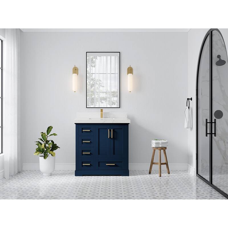 Willow Collections 36 x 22 Boston Center Sink Right Bathroom Vanity with Countertop