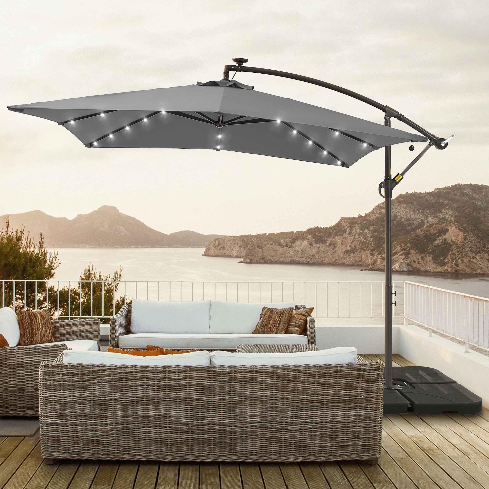 hanging patio umbrella with lights TheLAShop Battery Remote 9-10ft 8-Rib Crafted with your comfort in mind POOCCI Solar Umbrella Lights Crystal